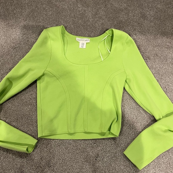 Neon Green Ribbed Crop Top - Picture 1 of 2